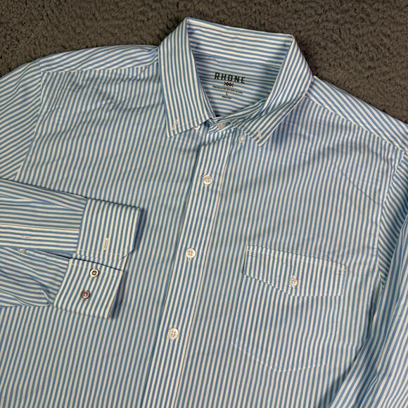 Rhone Shirt Mens L Blue Classic Fit Commuter Button Performance Cotton Blend - Picture 1 of 10